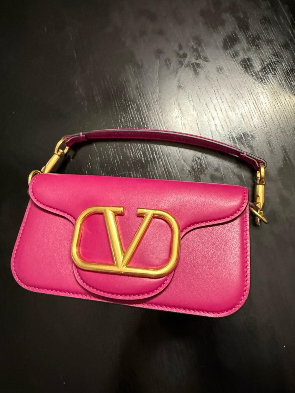 Valentino Garavani Small Pink Shoulder Bag with Gold V Logo